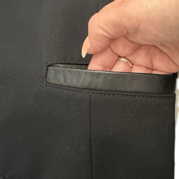 Vintage Leanto 80s Crop Blazer Tuxedo Jacket Black with Leather Detail size 5/6 - Picture 7 of 15